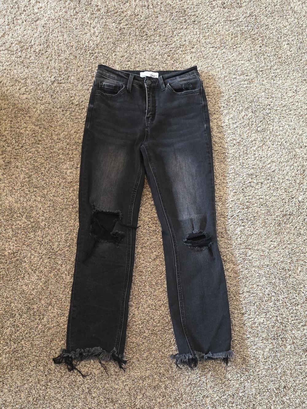 Vervet Women's Straight Leg Distressed Black Jeans
